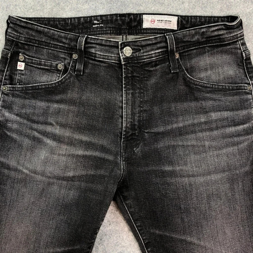 AG Tellis Mens Jeans 34x33 (fits 32x30) Black Slim Fit Dark Wash Stretch Denim
